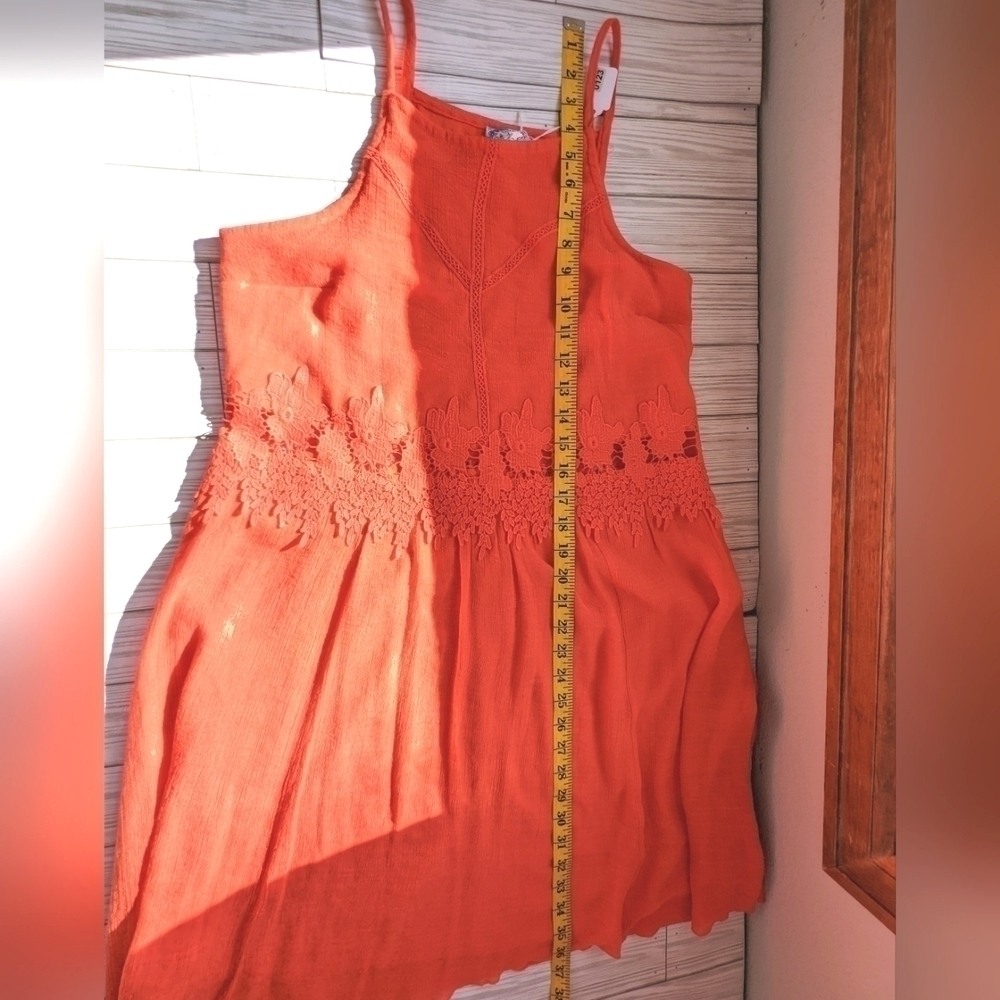 J Gee High Neck Embroidered Lace Cut Out Eyelet Dress in Orange Size Large - Picture 10 of 11